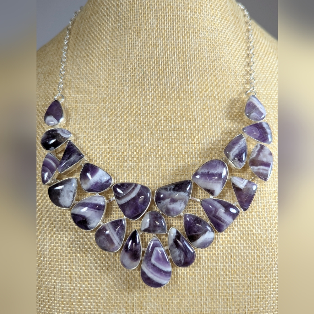 Chevron Amethyst Large Stone Statement Necklace - image 2